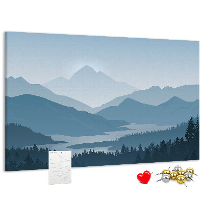 Kurkbord berglandschap in verschillende tinten blauw