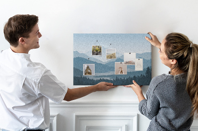 Kurkbord berglandschap in verschillende tinten blauw