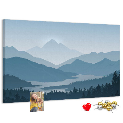 Kurkbord berglandschap in verschillende tinten blauw