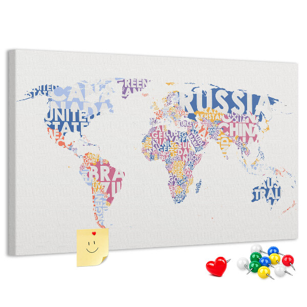 Prikbord wereldkaart met landnamen