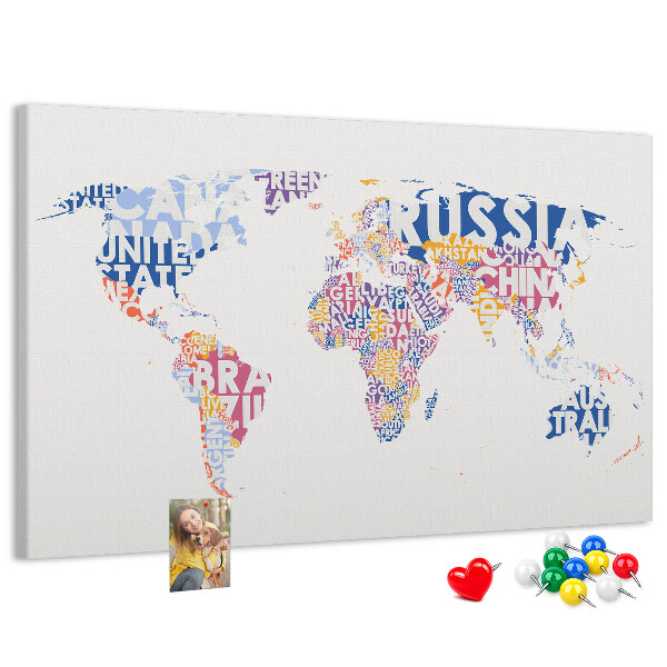 Prikbord wereldkaart met landnamen