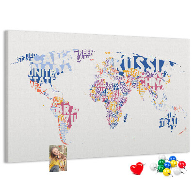 Prikbord wereldkaart met landnamen
