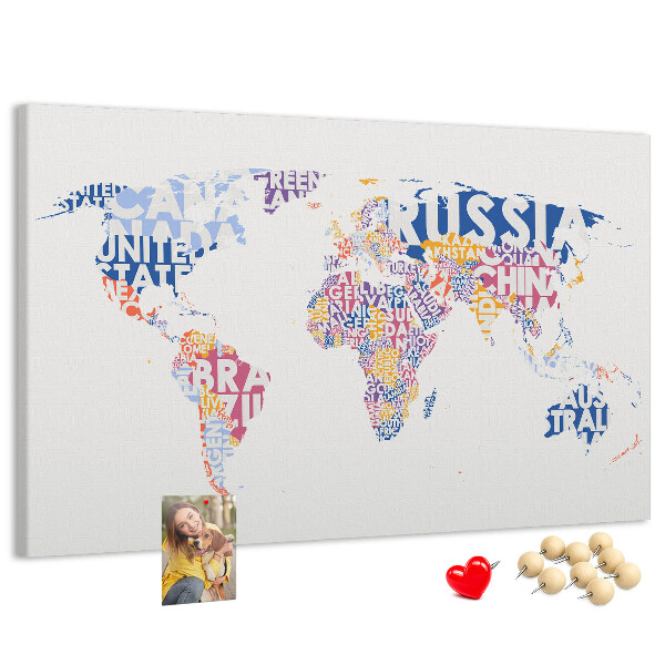 Prikbord wereldkaart met landnamen