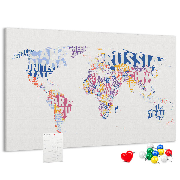 Prikbord wereldkaart met landnamen