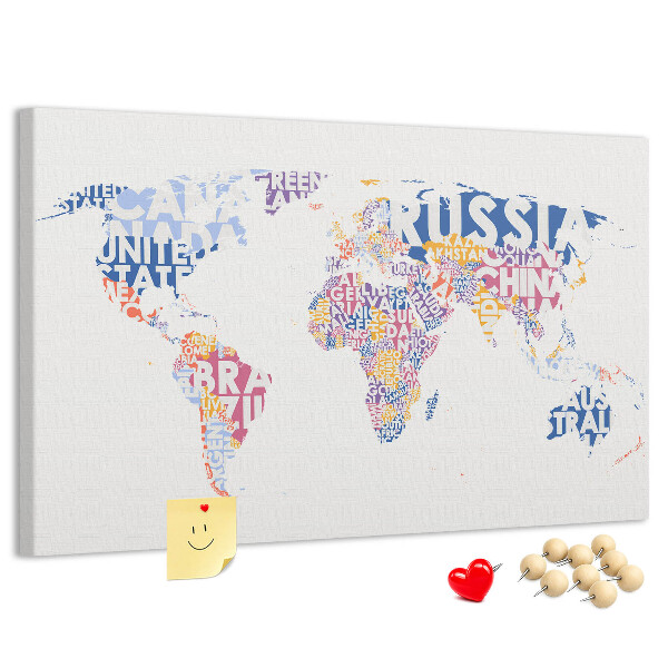 Prikbord wereldkaart met landnamen