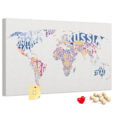 Prikbord wereldkaart met landnamen