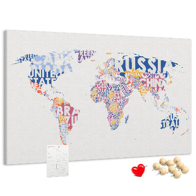 Prikbord wereldkaart met landnamen