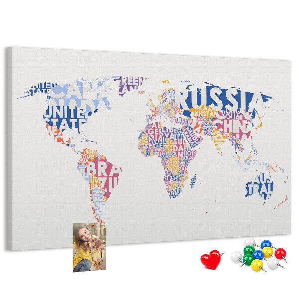 Prikbord wereldkaart met landnamen