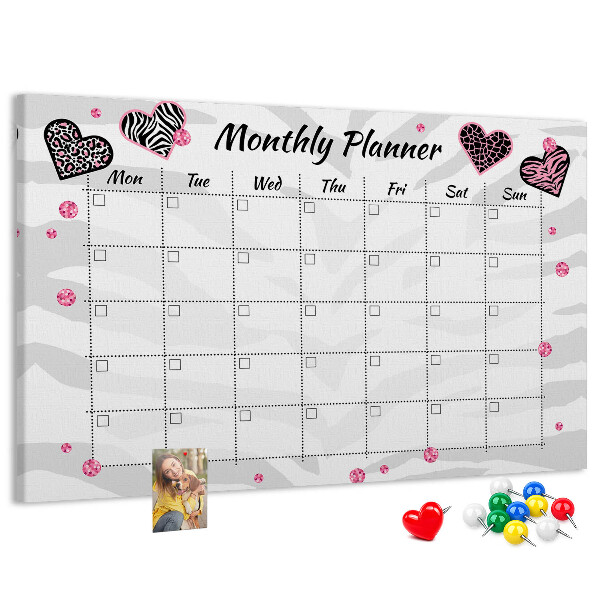 Kurk prikbord maandplanner met hartjes en patronen