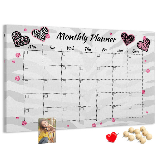Kurk prikbord maandplanner met hartjes en patronen