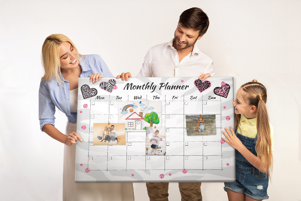 Kurk prikbord maandplanner met hartjes en patronen