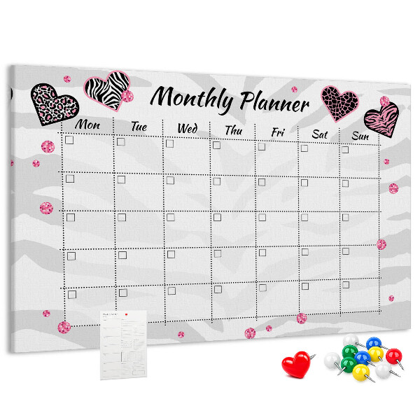 Kurk prikbord maandplanner met hartjes en patronen