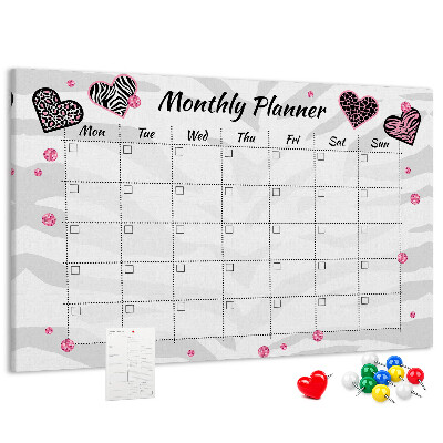 Kurk prikbord maandplanner met hartjes en patronen