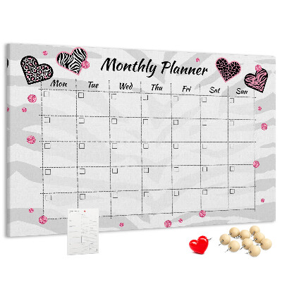 Kurk prikbord maandplanner met hartjes en patronen