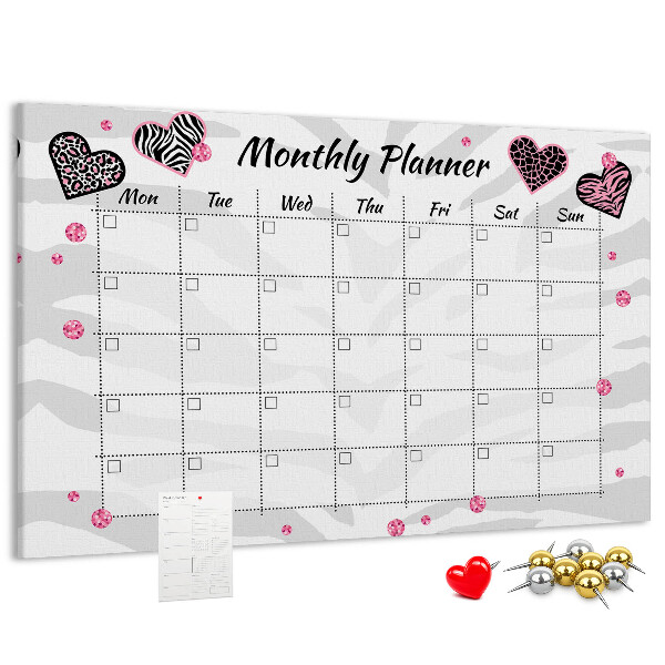 Kurk prikbord maandplanner met hartjes en patronen