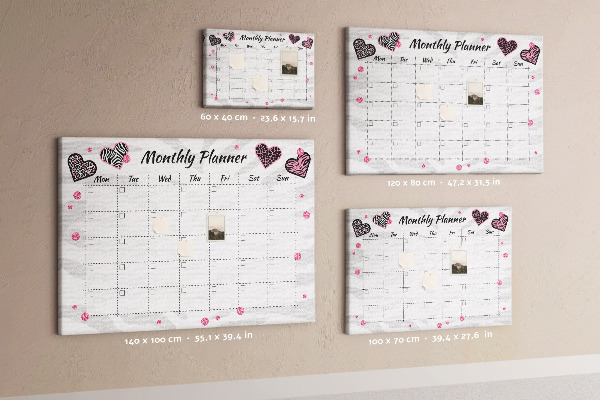 Kurk prikbord maandplanner met hartjes en patronen