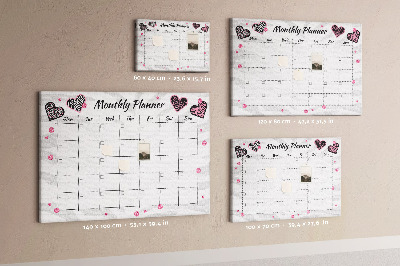 Kurk prikbord maandplanner met hartjes en patronen