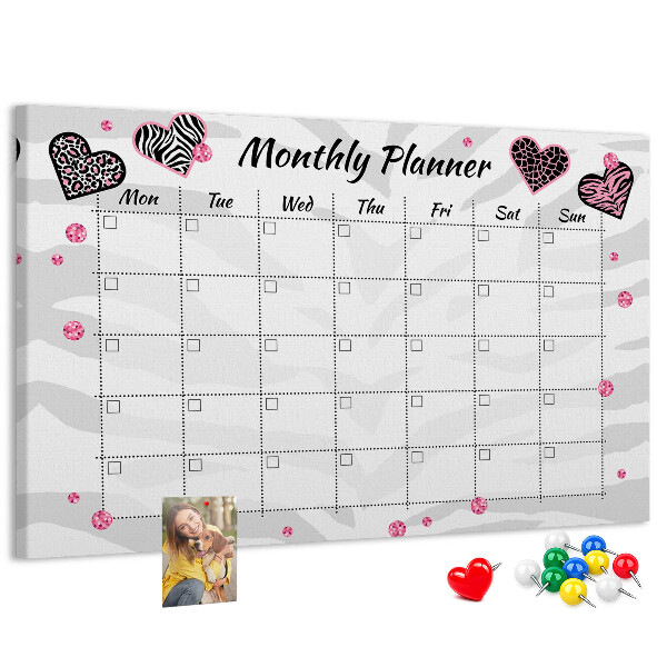 Kurk prikbord maandplanner met hartjes en patronen