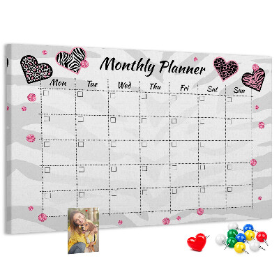 Kurk prikbord maandplanner met hartjes en patronen