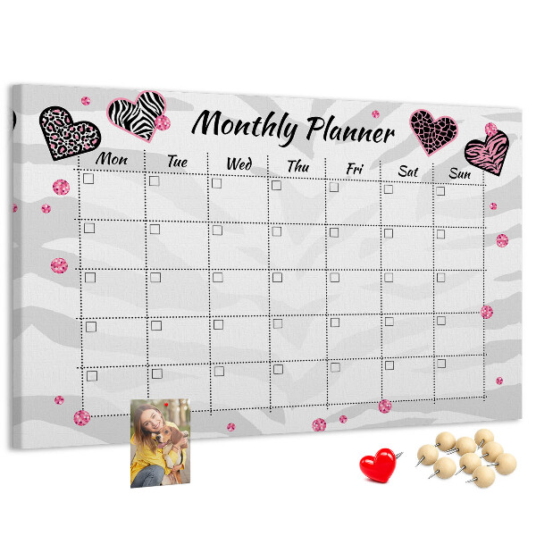 Kurk prikbord maandplanner met hartjes en patronen