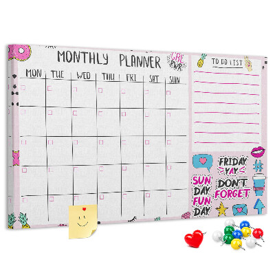 Kurkbord kleurrijke maandplanner met motieven