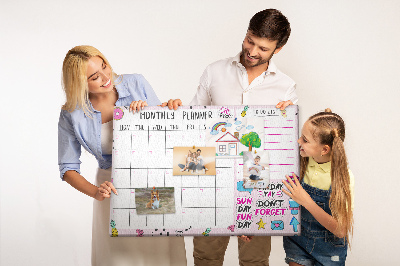Kurkbord kleurrijke maandplanner met motieven