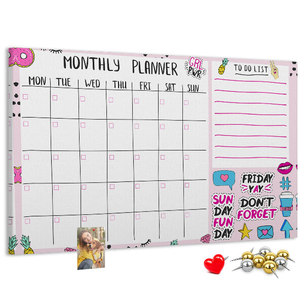 Kurkbord kleurrijke maandplanner met motieven