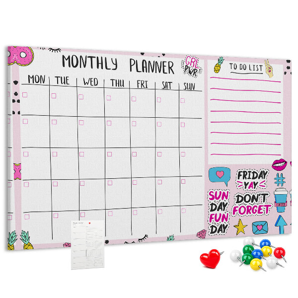 Kurkbord kleurrijke maandplanner met motieven
