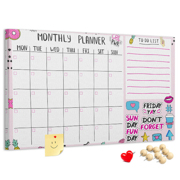 Kurkbord kleurrijke maandplanner met motieven
