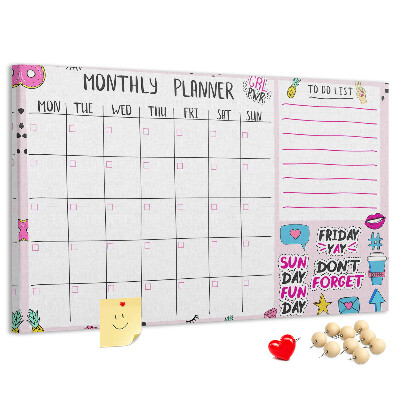 Kurkbord kleurrijke maandplanner met motieven