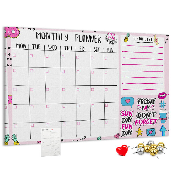 Kurkbord kleurrijke maandplanner met motieven
