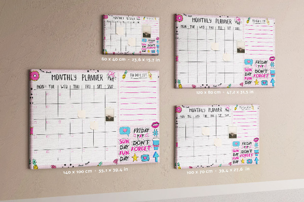 Kurkbord kleurrijke maandplanner met motieven