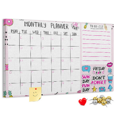Kurkbord kleurrijke maandplanner met motieven
