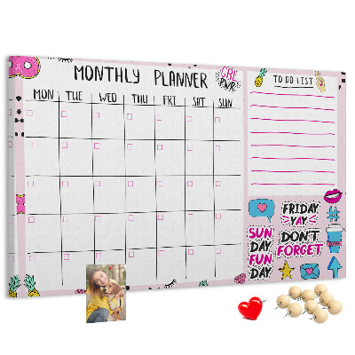 Kurkbord kleurrijke maandplanner met motieven