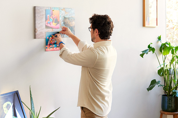 Kurk prikbord met abstract patroon in blauwe tinten