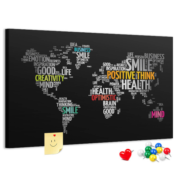 Kurkbord wereldkaart met motiverende slogans