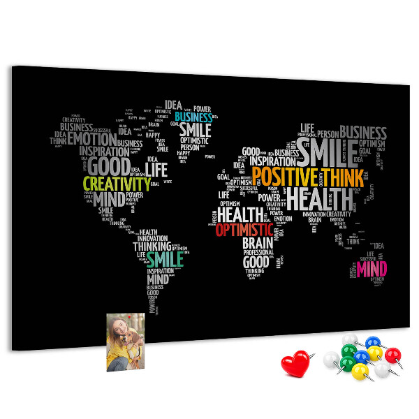 Kurkbord wereldkaart met motiverende slogans