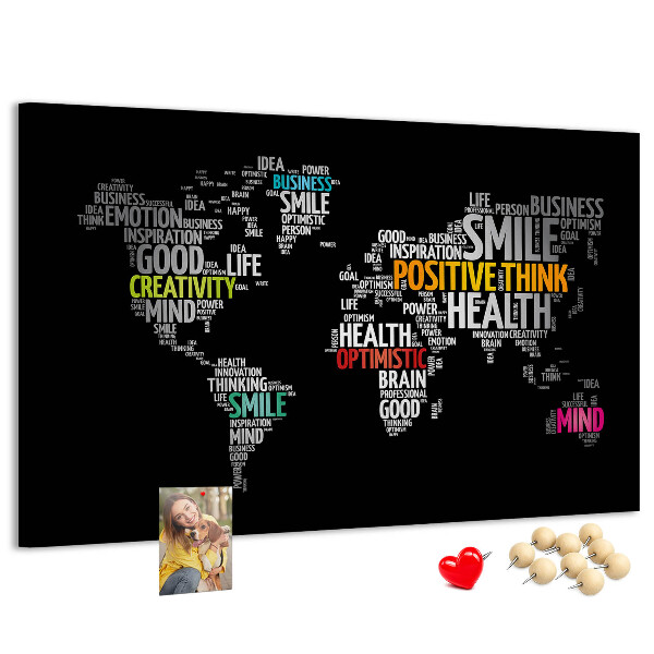 Kurkbord wereldkaart met motiverende slogans