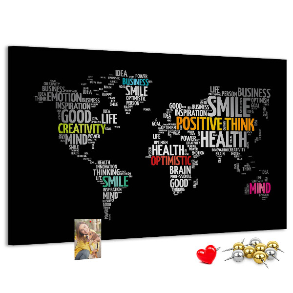 Kurkbord wereldkaart met motiverende slogans