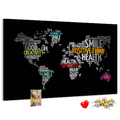 Kurkbord wereldkaart met motiverende slogans
