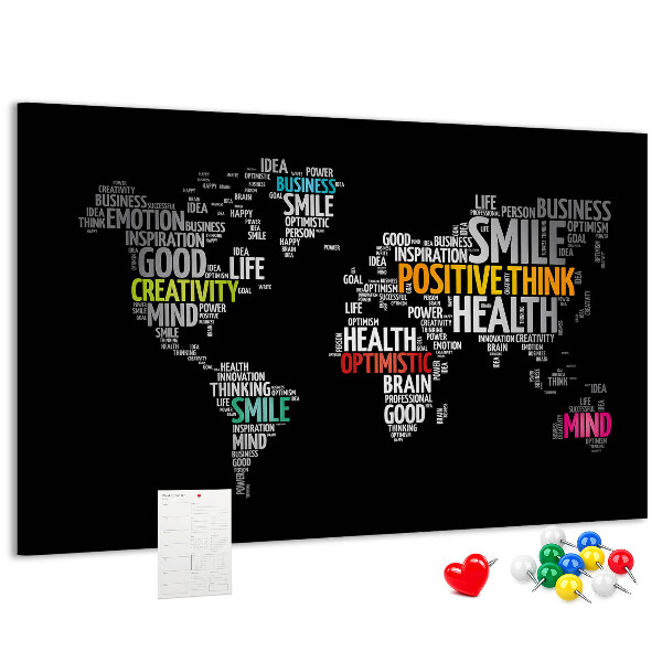 Kurkbord wereldkaart met motiverende slogans