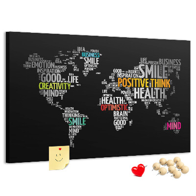 Kurkbord wereldkaart met motiverende slogans