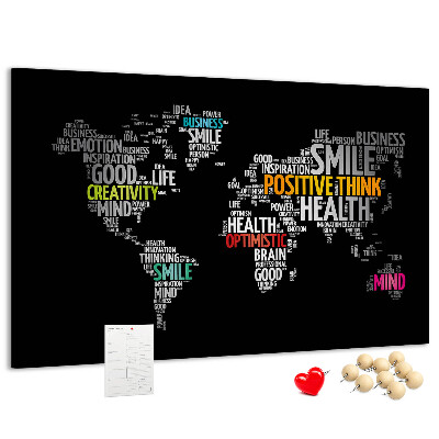 Kurkbord wereldkaart met motiverende slogans