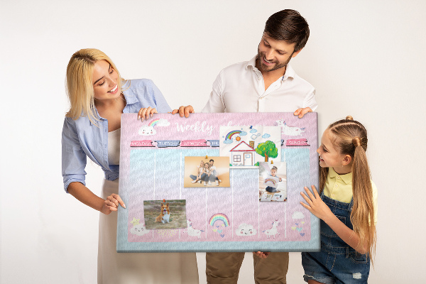 Kurk prikbord weekplanner met kleurrijke eenhoorns