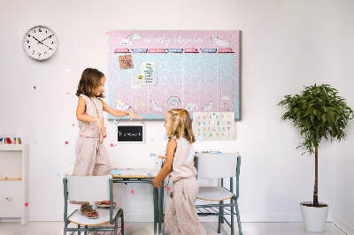 Kurk prikbord weekplanner met kleurrijke eenhoorns