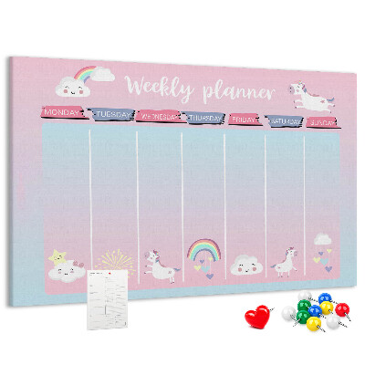 Kurk prikbord weekplanner met kleurrijke eenhoorns