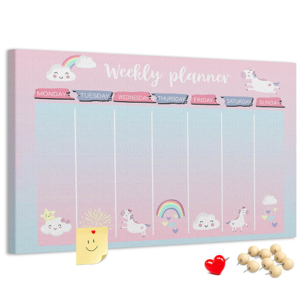 Kurk prikbord weekplanner met kleurrijke eenhoorns
