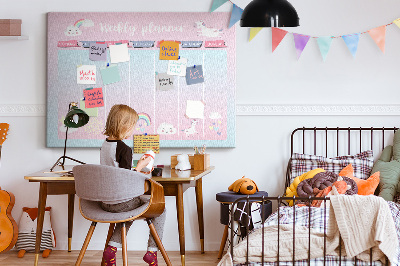 Kurk prikbord weekplanner met kleurrijke eenhoorns