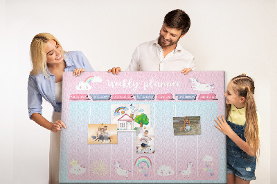 Kurk prikbord weekplanner met kleurrijke eenhoorns