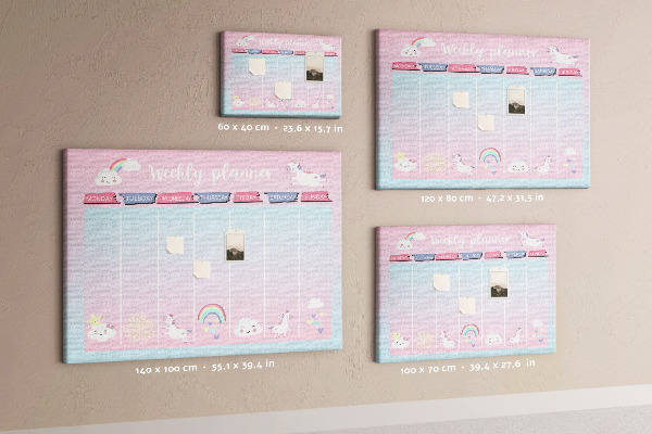 Kurk prikbord weekplanner met kleurrijke eenhoorns